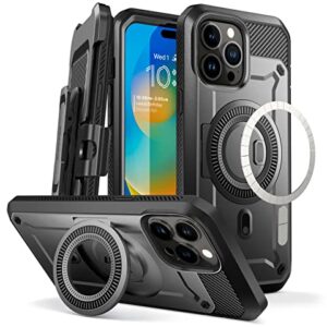 SUPCASE Unicorn Beetle Pro Mag Case for iPhone 14 Pro Max 6.7", Compatible with MagSafe Full Body Rugged Case with Built-in Screen Protector & Kickstand & Belt-Clip (Black)