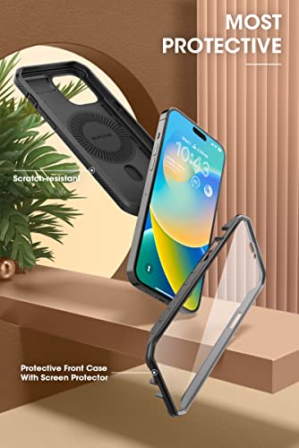 SUPCASE Unicorn Beetle Pro Mag Case for iPhone 14 Pro Max 6.7", Compatible with MagSafe Full Body Rugged Case with Built-in Screen Protector & Kickstand & Belt-Clip (Black)