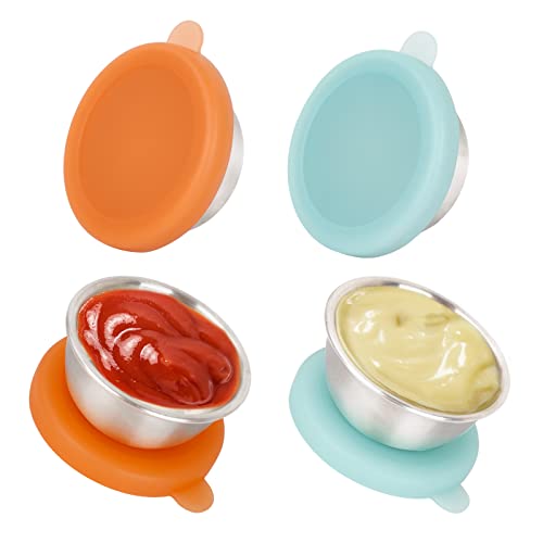 Salad Dressing Container To Go, DIGHEIGG Leakproof Sauce Cups Lunch Box Containers Stainless Steel Condiment Containers with Lids Bento Box Accessories for Snacks, Nuts, 1.6 oz, 2 Pack