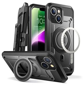 supcase unicorn beetle pro mag case for iphone 14 plus 6.7", compatible with magsafe full body rugged case with built-in screen protector & kickstand & belt-clip (black)