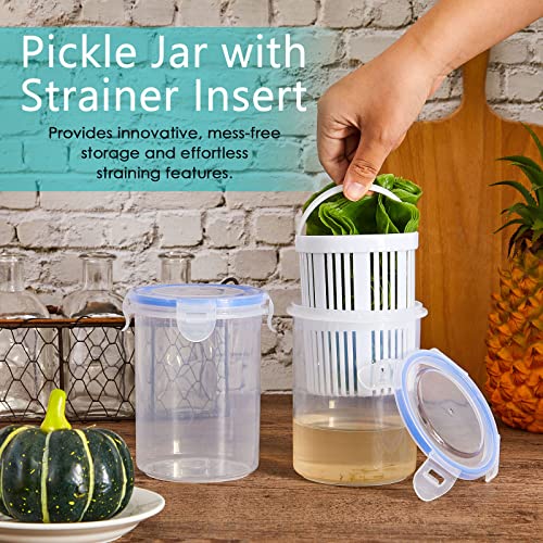 Tessco 4 Pcs Pickle Container with Strainer Pickle Jar with Pickle Strainer Flip Leakproof Pickle Holder Keeper Lifter for Olive Jalapeno Juice Food Storage, 700 ml