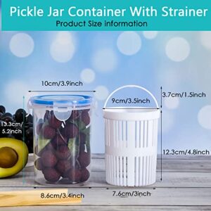 Tessco 4 Pcs Pickle Container with Strainer Pickle Jar with Pickle Strainer Flip Leakproof Pickle Holder Keeper Lifter for Olive Jalapeno Juice Food Storage, 700 ml