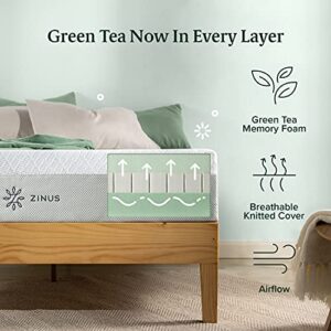 Zinus 10 Inch Green Tea Luxe Memory Foam Mattress/Pressure Relieving/CertiPUR-US Certified/Bed-in-a-Box/All-New, Queen & Korey Metal Platform Bed Frame with Upholstered Headboard, Queen