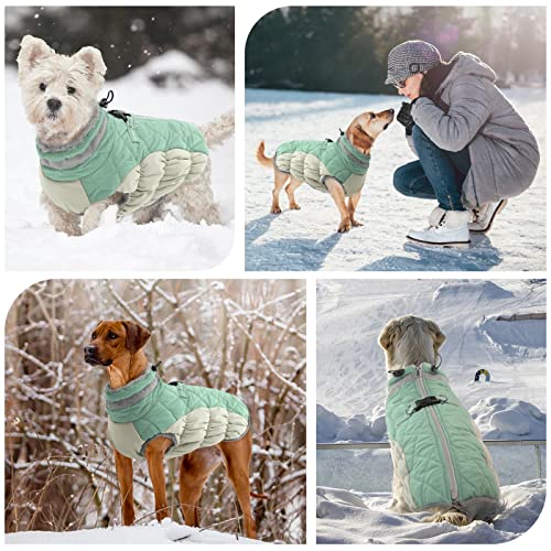 FUAMEY Dog Winter Jacket,Dog Cold Weather Coats Paded Dog Vest with Harness Built in Pet Warm Clothes Dog Apparel with Back Zipper Dog Water Resistant Coat for Small Medium Large Dogs Mint Green XS