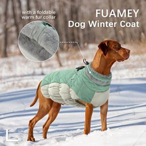 FUAMEY Dog Winter Jacket,Dog Cold Weather Coats Paded Dog Vest with Harness Built in Pet Warm Clothes Dog Apparel with Back Zipper Dog Water Resistant Coat for Small Medium Large Dogs Mint Green XS