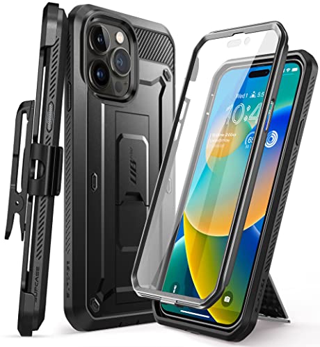 SUPCASE Unicorn Beetle Pro Case for iPhone 14 Pro 6.1", with Built-in Screen Protector & Kickstand & Belt-Clip Heavy Duty Rugged Case (Black)