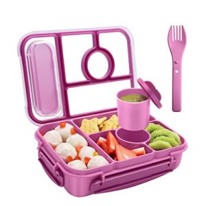 amathley bento lunch box for kids, adults/kids/toddler,5 compartments with sauce vontainers,microwave & dishwasher & freezer safe, bpa free(purple)