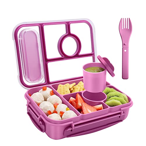 Amathley Bento Lunch box for kids, Adults/Kids/Toddler,5 Compartments with Sauce Vontainers,Microwave & Dishwasher & Freezer Safe, BPA Free(Purple)