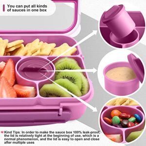 Amathley Bento Lunch box for kids, Adults/Kids/Toddler,5 Compartments with Sauce Vontainers,Microwave & Dishwasher & Freezer Safe, BPA Free(Purple)