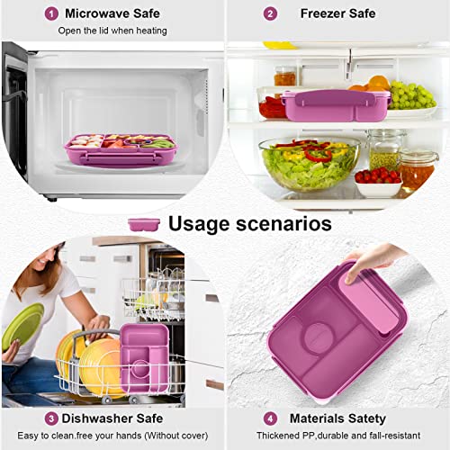 Amathley Bento Lunch box for kids, Adults/Kids/Toddler,5 Compartments with Sauce Vontainers,Microwave & Dishwasher & Freezer Safe, BPA Free(Purple)