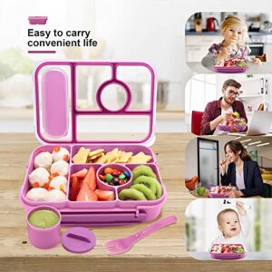 Amathley Bento Lunch box for kids, Adults/Kids/Toddler,5 Compartments with Sauce Vontainers,Microwave & Dishwasher & Freezer Safe, BPA Free(Purple)