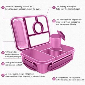 Amathley Bento Lunch box for kids, Adults/Kids/Toddler,5 Compartments with Sauce Vontainers,Microwave & Dishwasher & Freezer Safe, BPA Free(Purple)