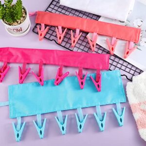 6 pcs portable travel hangers foldable cloth socks drying hanger multicolor clothespin clothes hanger travel accessories folding clothes drying rack for travel or home, blue, watermelon red, rose red