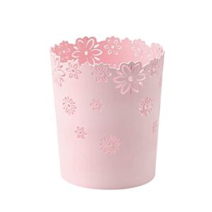 Eioflia Round Trash Can Plastic Hollow Waste Paper Bin Flower Lace Rubbish Basket for Office