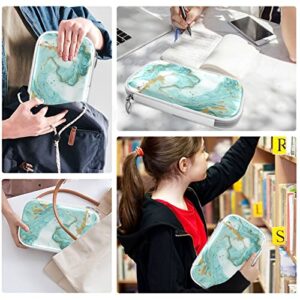 ZZKKO Turquoise and Gold Marble Pencil Bag Case Zipper Pencil Holder Organizer Stationary Pen Bag Cosmetic Makeup Bag Pouch Purse for School Office Supplies