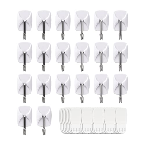 JELLYSUB 20 Hooks+40 Strips, Small Wire Toggle Hooks Value Pack, Organize Damage-Free Utility Hooks, Hanging Hooks Heavy Duty with Adhesive Strips, No Tools Wall Hooks for Hanging