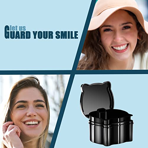 Denture Case, Denture Cup With Strainer For Dentures, Retainers, Night Guard & Mouth Guard, Retainer Case, Portable Denture Bath For Traveling & Daily Cleaning(BLACK)