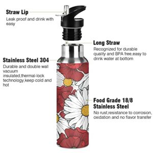 Poppies Daisies Leak Free Insulated Bottles with Handle 32 oz Vaccuum Bottle with Straw Lid Thermal Bottle for Hot & Cold Drinks BAP-Free