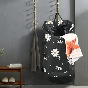 Kigai Small Daisy Travel Laundry Bag Waterproof Durable Large Laundry Backpack with Handles and Drawstring Closure Machine Washable Dirty Clothes Organizer Storage Bag Laundry Hamper