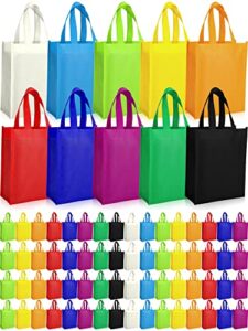 100 pcs non woven tote bags large reusable gift grocery bags foldable fabric shopping bags multi color party treat bag reusable goodie bags with handles for party holiday favor, 14 x 10 x 4 inches