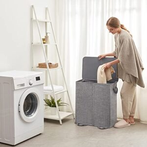 Lifewit 136L Double Laundry Hamper, Bundle with 105L Double Laundry Hamper with Lid and Removable Laundry Bags, Grey