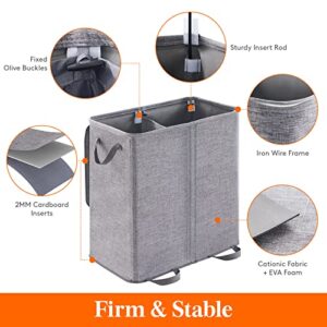 Lifewit 136L Double Laundry Hamper, Bundle with 105L Double Laundry Hamper with Lid and Removable Laundry Bags, Grey