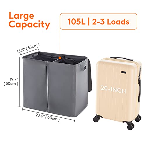 Lifewit 136L Double Laundry Hamper, Bundle with 105L Double Laundry Hamper with Lid and Removable Laundry Bags, Grey