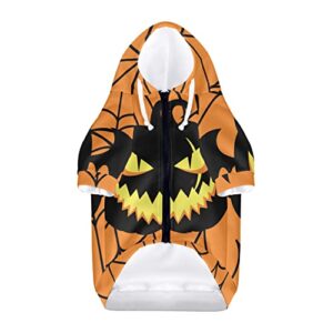 DDFS Small Size Puppy Shirts Sweatshirts Classic Orange Color Dog Halloween Costumes Puppy Clothes with Pocket Evil Grimace Pattern Comfy Soft Flattering Doggie Outdoor Pullover Dog Hoodies