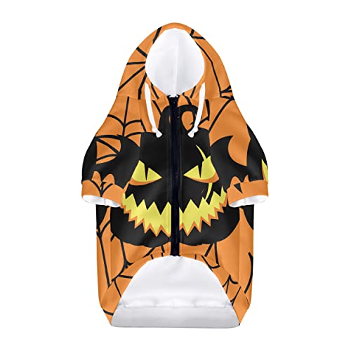 DDFS Small Size Puppy Shirts Sweatshirts Classic Orange Color Dog Halloween Costumes Puppy Clothes with Pocket Evil Grimace Pattern Comfy Soft Flattering Doggie Outdoor Pullover Dog Hoodies