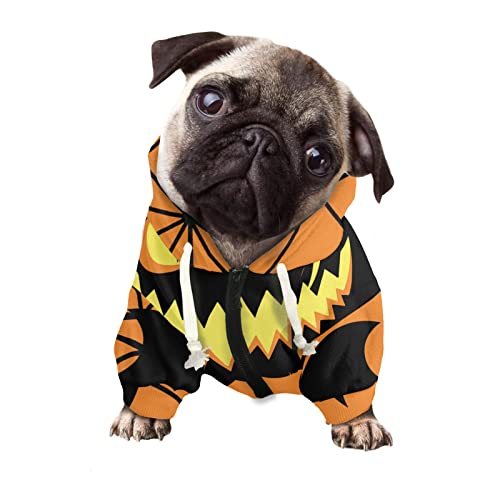 DDFS Small Size Puppy Shirts Sweatshirts Classic Orange Color Dog Halloween Costumes Puppy Clothes with Pocket Evil Grimace Pattern Comfy Soft Flattering Doggie Outdoor Pullover Dog Hoodies