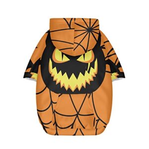 DDFS Small Size Puppy Shirts Sweatshirts Classic Orange Color Dog Halloween Costumes Puppy Clothes with Pocket Evil Grimace Pattern Comfy Soft Flattering Doggie Outdoor Pullover Dog Hoodies