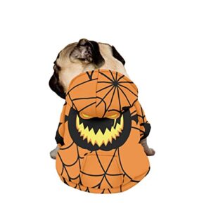 DDFS Small Size Puppy Shirts Sweatshirts Classic Orange Color Dog Halloween Costumes Puppy Clothes with Pocket Evil Grimace Pattern Comfy Soft Flattering Doggie Outdoor Pullover Dog Hoodies