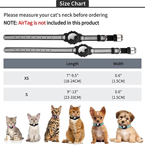 Reflective AirTag Cat Collar, FEEYAR Integrated Air Tag Cat Collar for Apple, Leather GPS Cat Collar with AirTag Holder and Bell [Black], Tracker Cat Collars for Girl Boy Cats, Kittens and Puppies