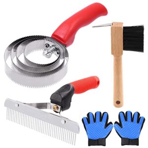 mardatt 5pcs horse groomer tools set includes 4-rings reversible stainless steel curry comb, grooming brushes and gentle deshedding brush gloves for long & short fur horse pet bathing cleaning