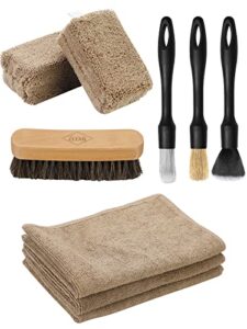 fantasticlean 9pcs car interior detailing set, microfiber cloth & applicator, detailing brushes, natural bristles, scratch-free & ultra-soft for seats leather care or cleaning