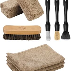 Fantasticlean 9PCS Car Interior Detailing Set, Microfiber Cloth & Applicator, Detailing Brushes, Natural Bristles, Scratch-Free & Ultra-Soft for Seats Leather Care or Cleaning