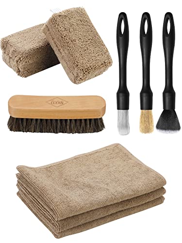 Fantasticlean 9PCS Car Interior Detailing Set, Microfiber Cloth & Applicator, Detailing Brushes, Natural Bristles, Scratch-Free & Ultra-Soft for Seats Leather Care or Cleaning