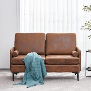 tehrecbt loveseat sofa,upholstered two-person small couch with metal legs,modern mid century living room lounge chair two-seat sofa for small spaces for living room, bedroom (loveseat,brown)
