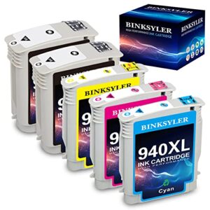 binksyler 940xl ink cartridges compatible for hp 940 940xl ink high yield work for hp officejet pro 8000 8500 8500a 8500a plus printer (2 black, 1 cyan, 1 magenta, 1 yellow) 5 pack