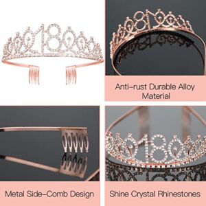 18th Birthday Decorations Girl Including18th Birthday Crown/Tiara, Sash, Cake Topper, and Candles,18th Birthday Gifts for Girls Sweet 18 Birthday Decorations