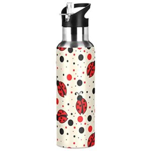 ladybugs dots leak free insulated bottles with handle 32 oz vaccuum bottle with straw lid thermal bottle for hiking biking bap-free
