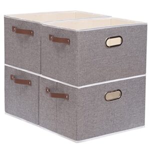 yawinhe collapsible storage bins, 12.99 x 9.05 x 7.87 inch, cube storage bins, fabric foldable storage bins organizer containers with dual leather handles for home closet office (grey, 4-pack)