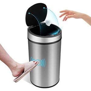 tekmango 12l smart touchless sensor trash can for home kitchen bedroom living room, 3 gal automatic trash can for office hotel restaurant resort, stainless steel infrared motion dustbin - silver
