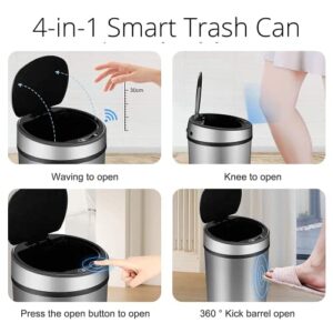 TekMango 12L Smart Touchless Sensor Trash Can for Home Kitchen Bedroom Living Room, 3 Gal Automatic Trash can for Office Hotel Restaurant Resort, Stainless Steel Infrared Motion Dustbin - Silver