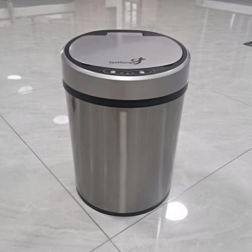 TekMango 8L Smart Touchless Sensor Trashcan for Home Kitchen Bedroom Living Room, 2 Gal Automatic Trash can for Office Hotel Restaurant Resort, Stainless Steel Infrared Motion Trash Can-Silver