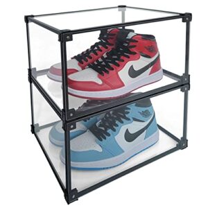 side opening transparent shoe box, plastic stackable display box, acrylic high transparent display case, aluminum support frame,for shoe collection and storage. (2)
