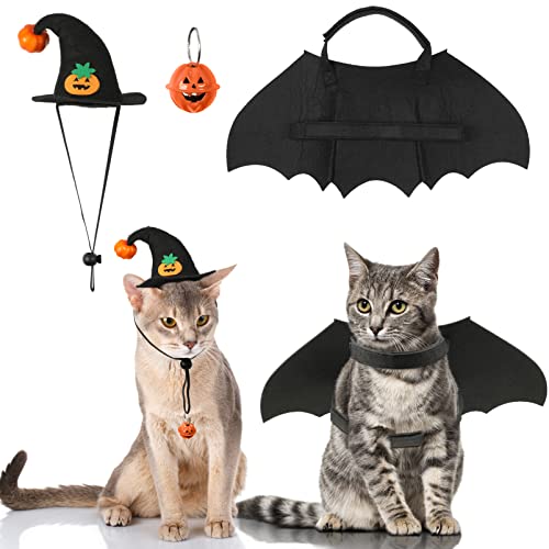 POPETPOP Dog Bat Halloween Costume- Pet Costume Bat Wings Wizard Hat with Pumpkin Bell for Small Medium Dogs Cats Cosplay Halloween Party Decoration