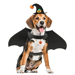 POPETPOP Dog Bat Halloween Costume- Pet Costume Bat Wings Wizard Hat with Pumpkin Bell for Small Medium Dogs Cats Cosplay Halloween Party Decoration