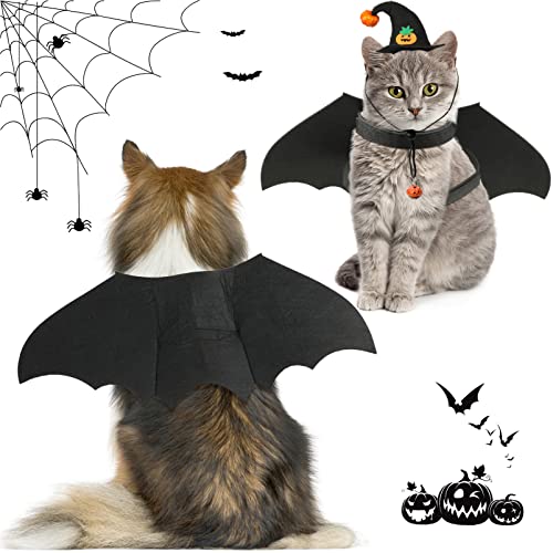 POPETPOP Dog Bat Halloween Costume- Pet Costume Bat Wings Wizard Hat with Pumpkin Bell for Small Medium Dogs Cats Cosplay Halloween Party Decoration