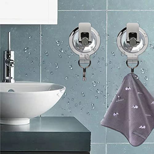 YSSILADI Shower Suction Cup Hooks, Upgraded Removable Stainless Steel Hooks Nightgown and Towel Hooks - for Home Kitchen and Bathroom (Silver Plating, 2pack)